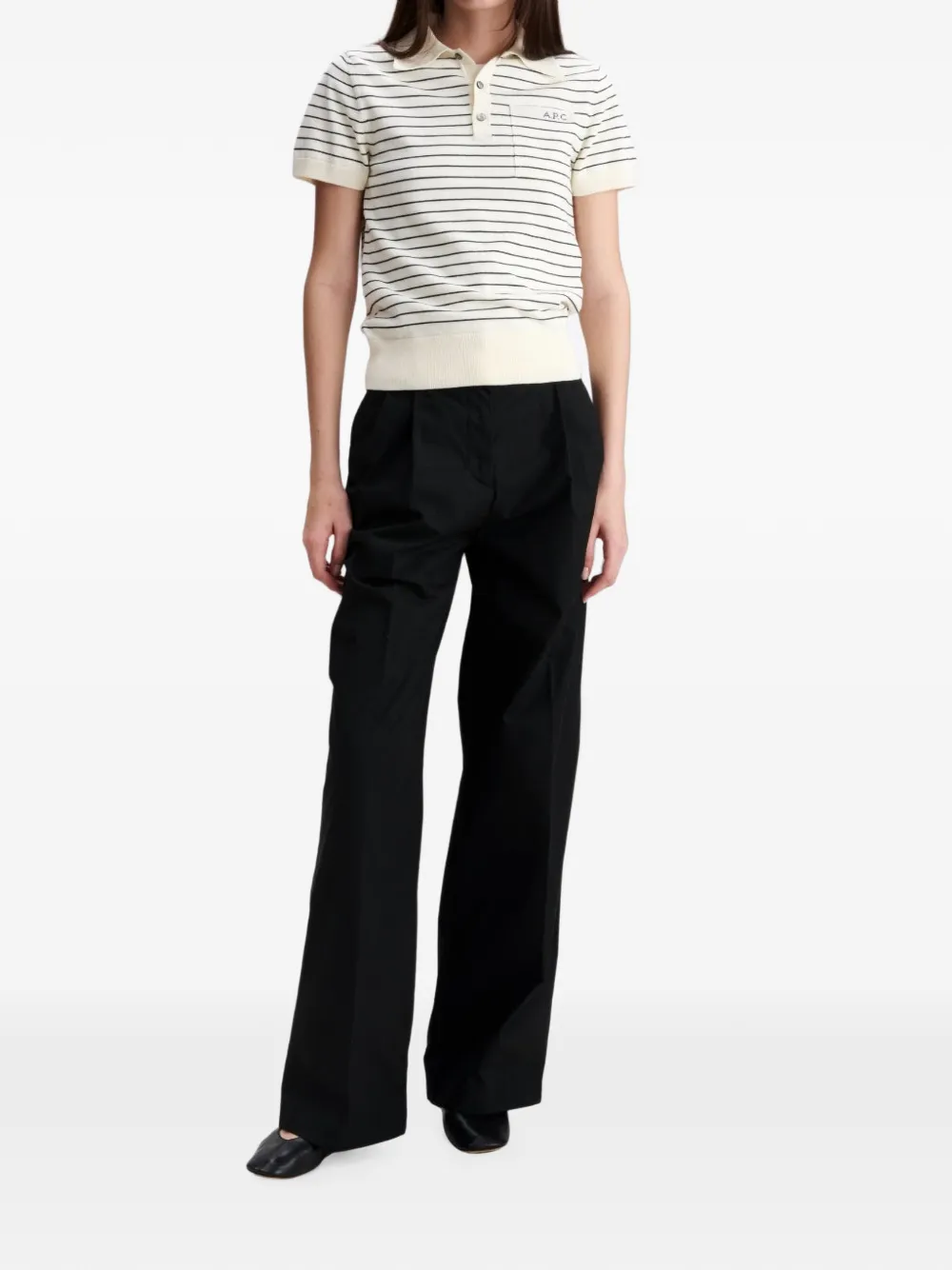 A.P.C. fitted striped ecru polo Beige