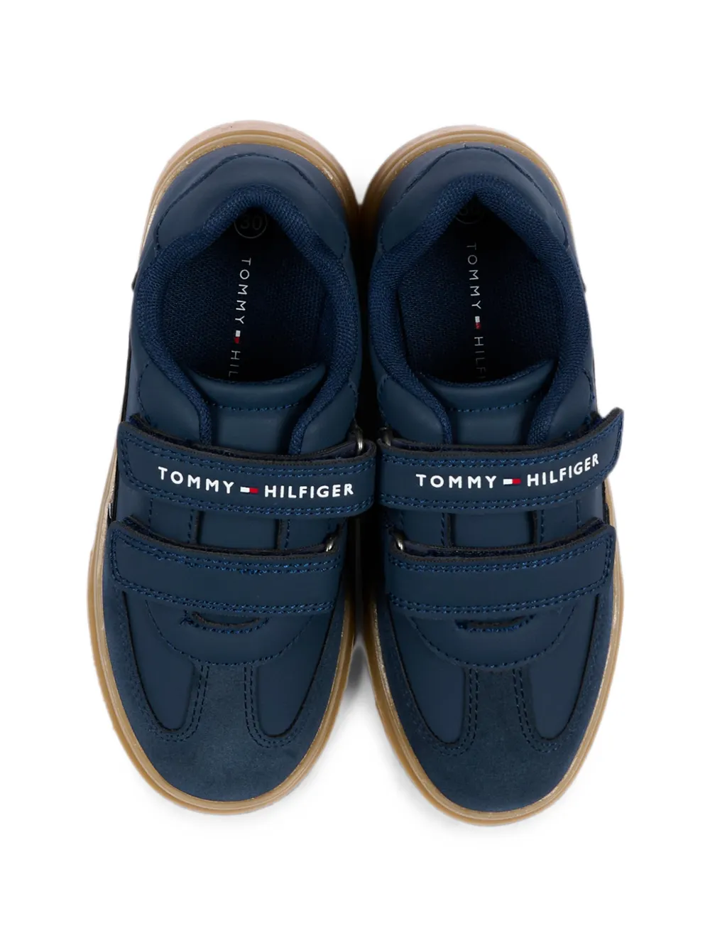 Tommy Hilfiger Junior touch-strap leather sneakers Blauw