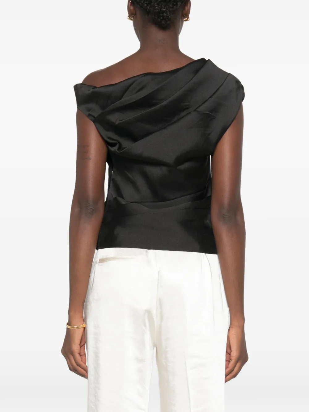 Self-Portrait Taffeta gedrapeerde top Zwart