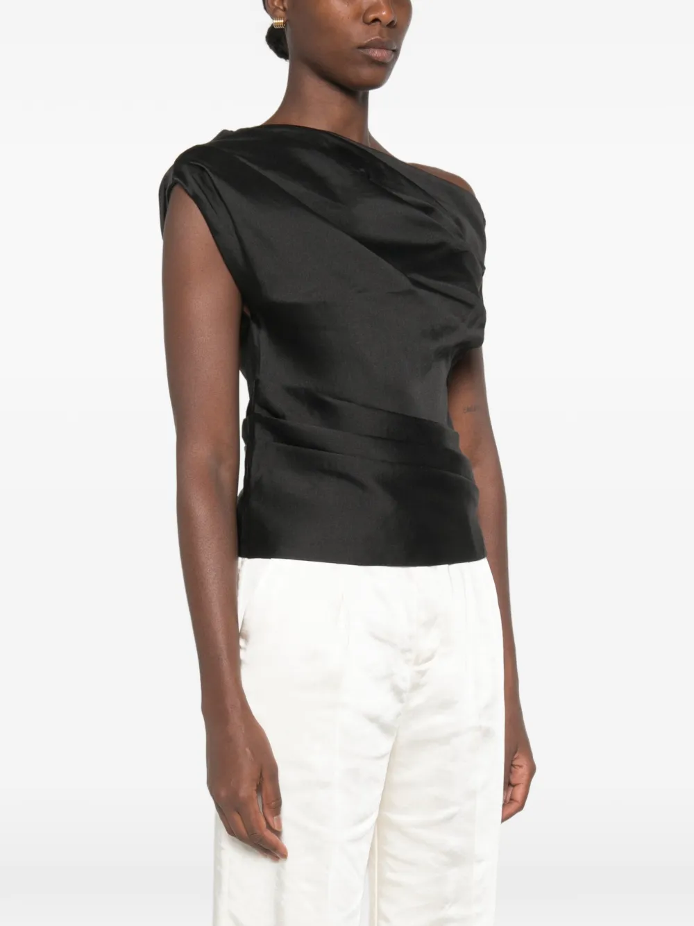 Self-Portrait Taffeta gedrapeerde top Zwart