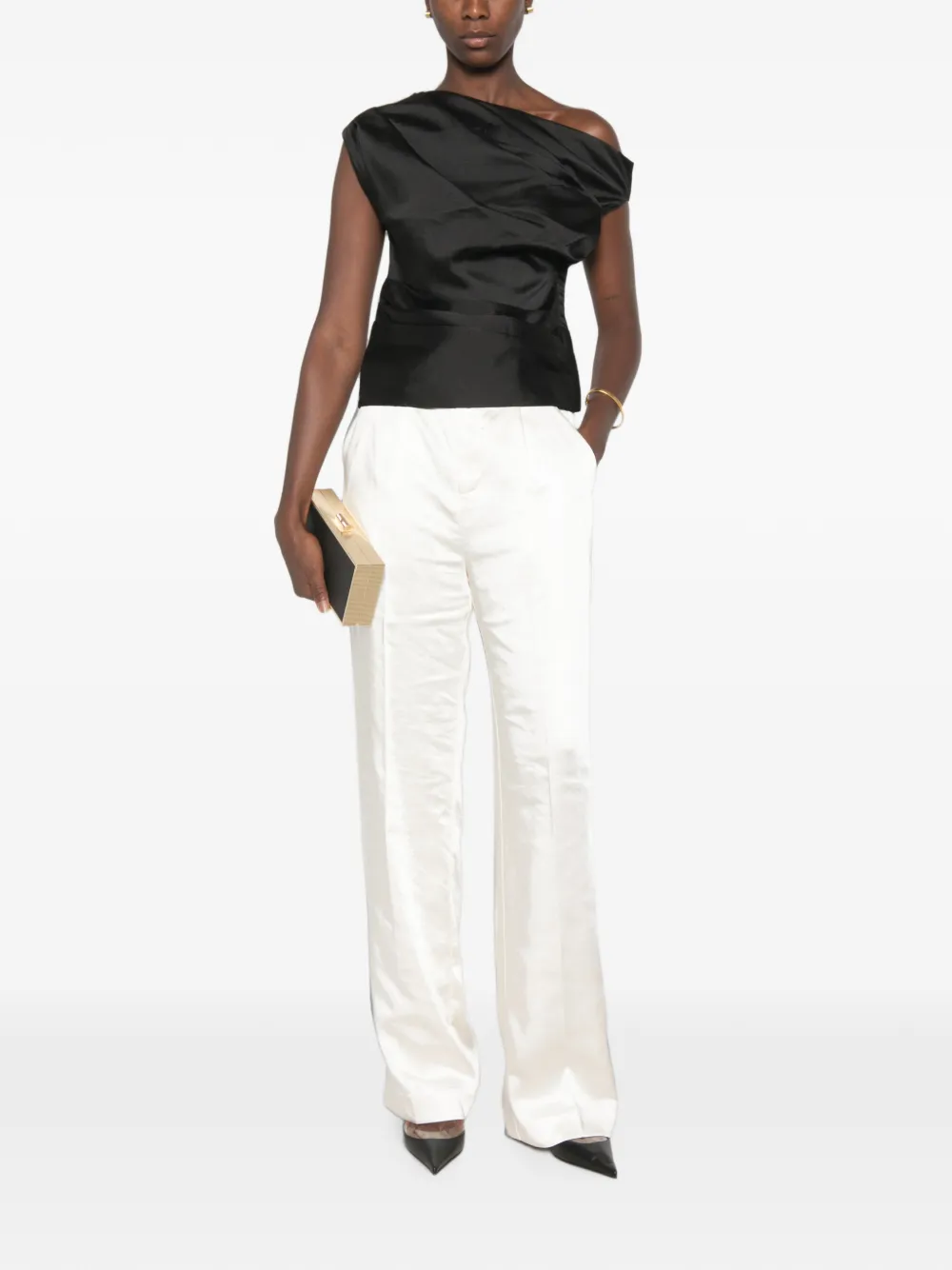 Self-Portrait Taffeta gedrapeerde top Zwart