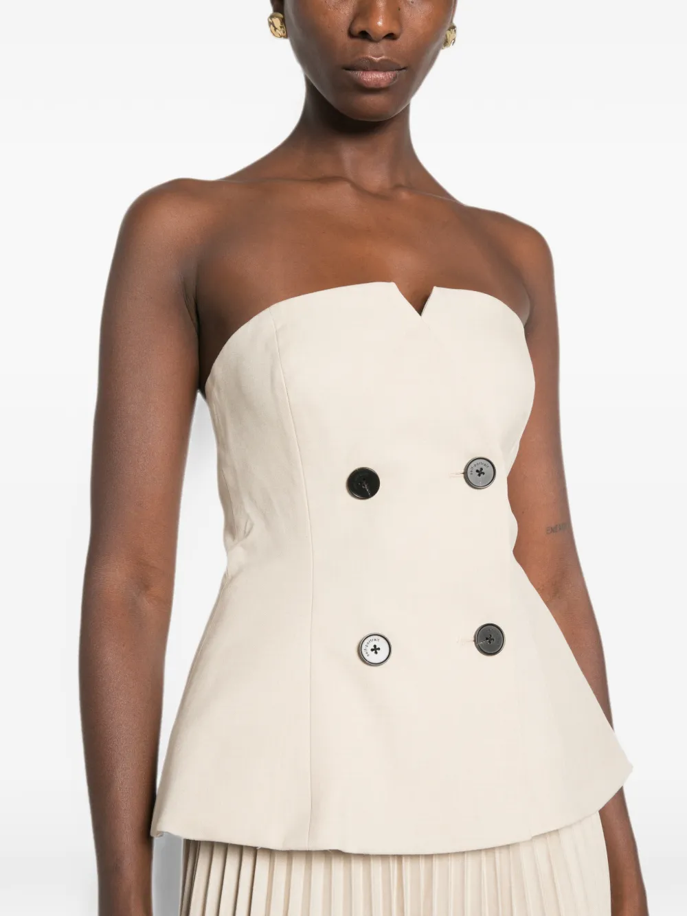 Self-Portrait Beige bandeau geplooide midi-jurk