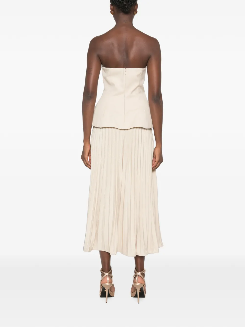 Self-Portrait Beige bandeau geplooide midi-jurk