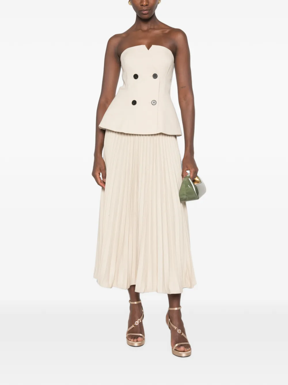 Self-Portrait Beige bandeau geplooide midi-jurk