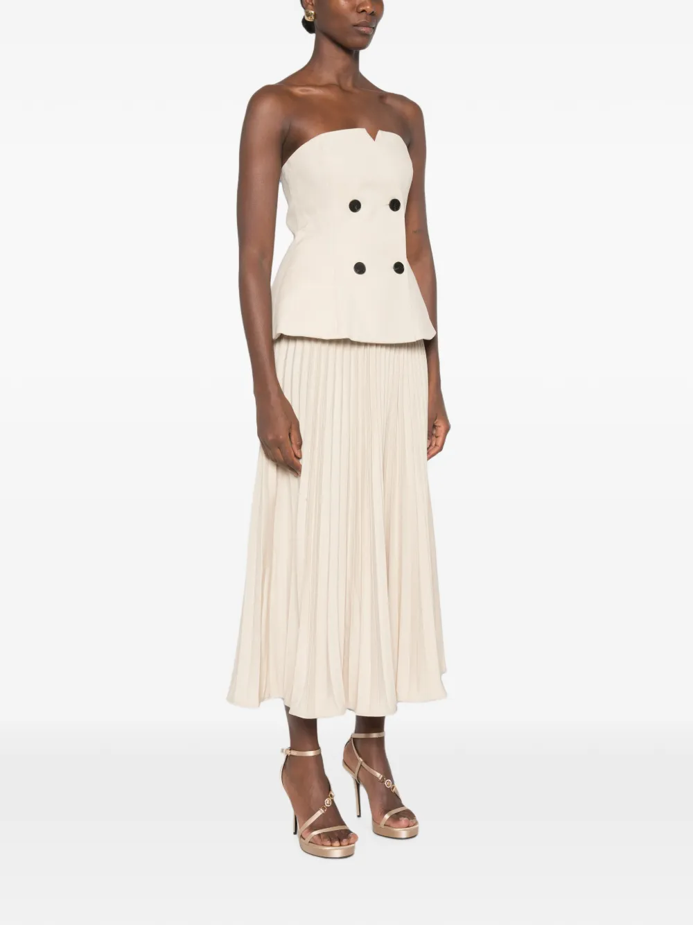 Self-Portrait Beige bandeau geplooide midi-jurk