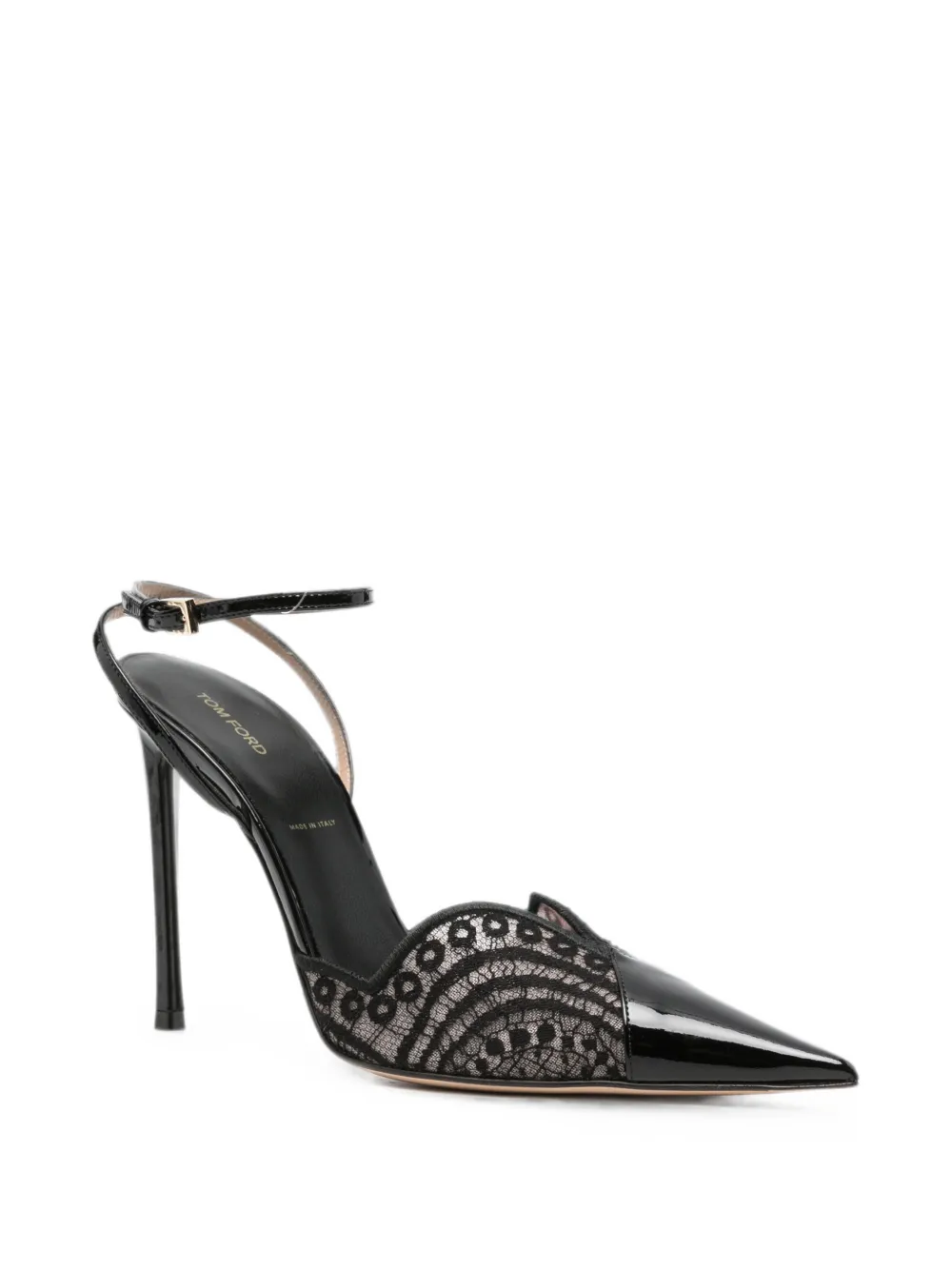 TOM FORD lace-panelled patent-leather pumps Zwart