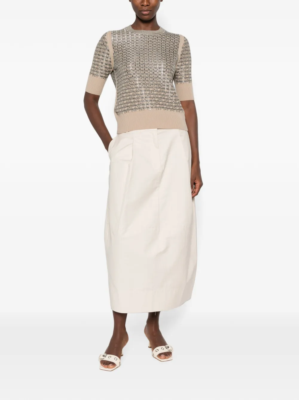 Ermanno Scervino crystal-embellished metallic-thread sweater Beige