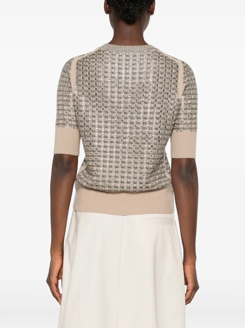 Ermanno Scervino crystal-embellished metallic-thread sweater Beige