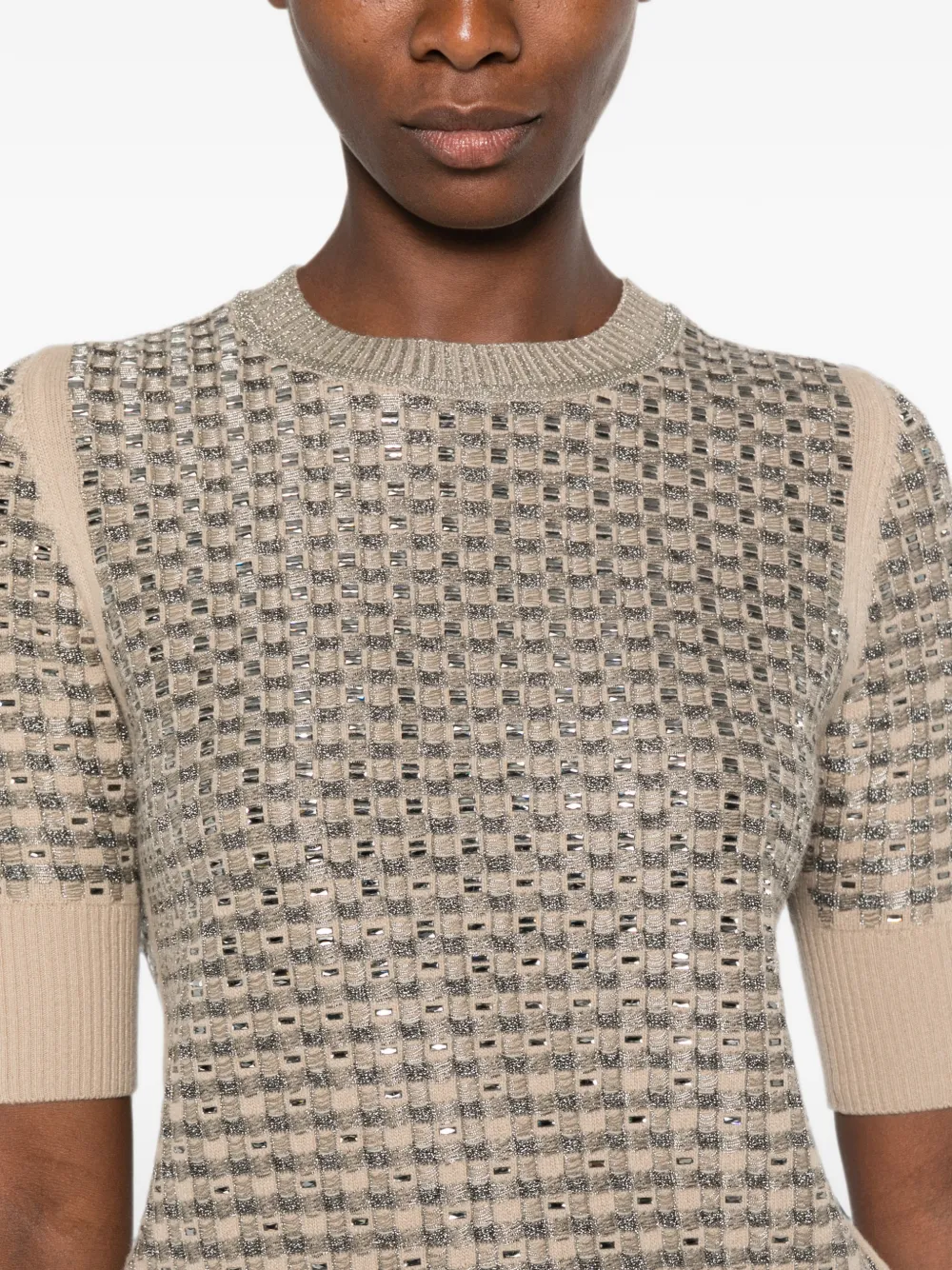 Ermanno Scervino crystal-embellished metallic-thread sweater Beige