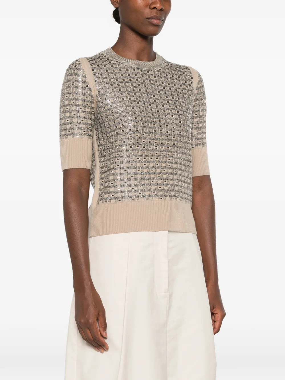Ermanno Scervino crystal-embellished metallic-thread sweater Beige