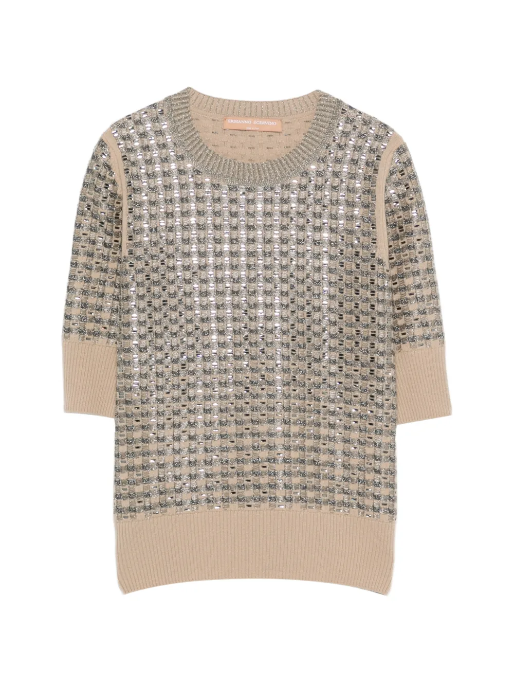 Ermanno Scervino sequin-embellished checkered wool sweater - Nude
