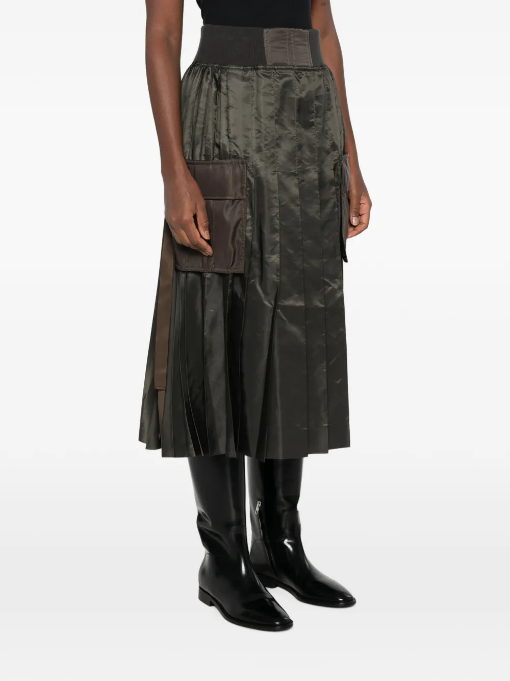 sacai Geplooide midi-cargo rok Groen