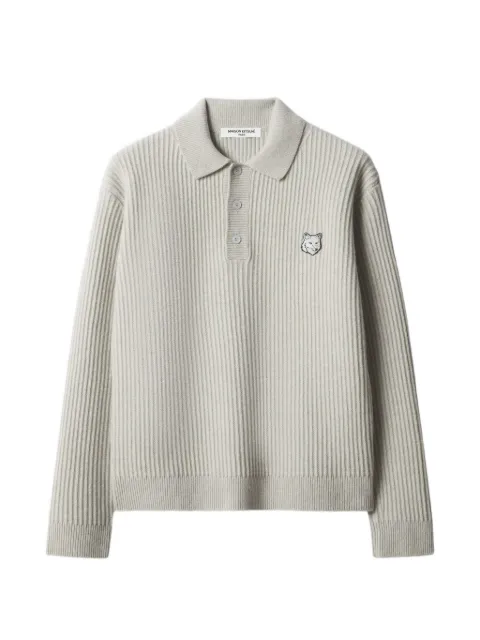 Maison Kitsuné ribbed-knit fox-patch polo shirt