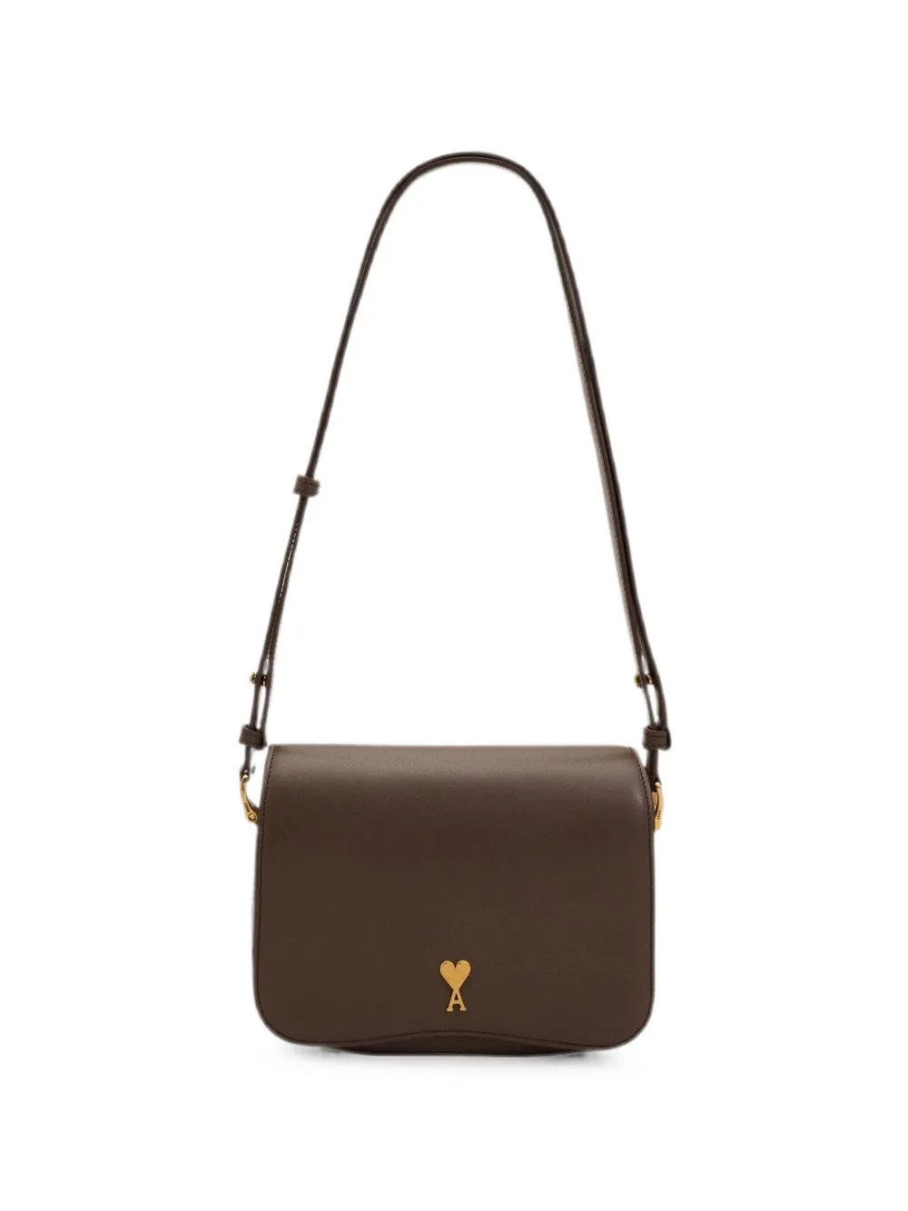 AMI Paris Ami de Coeur leather shoulder bag Bruin