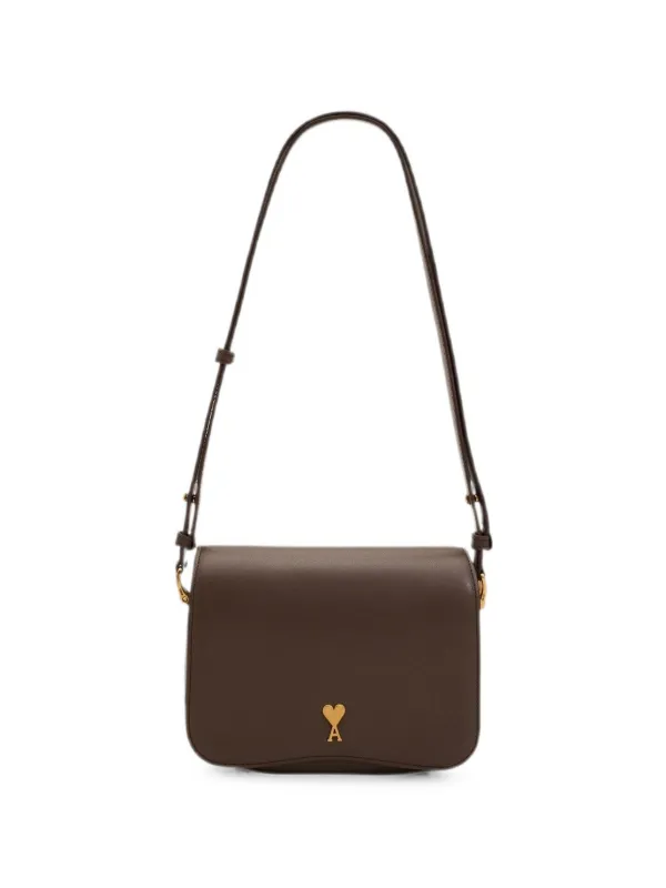 Ami Paris Ami De Coeur Leather Shoulder Bag in Brown