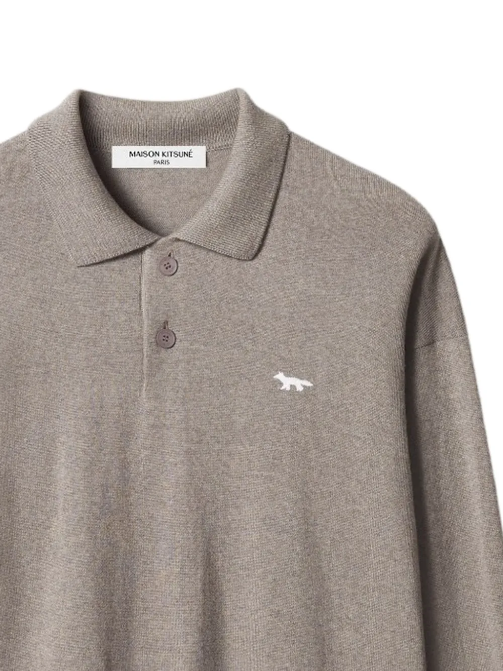 Maison Kitsuné Poloshirt met lange mouwen en Fox-patch Beige