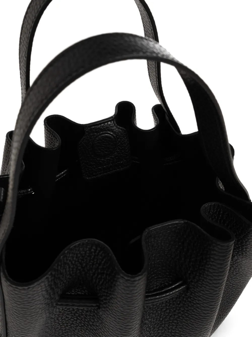 Yuzefi Scallop mini-bucket-tas met korreltextuur Zwart