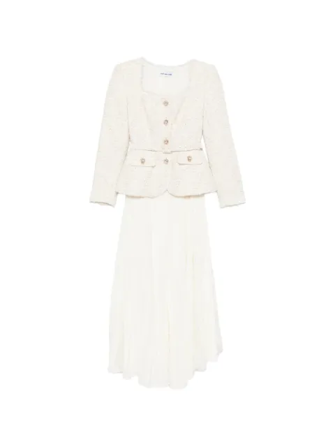 Self-Portrait bouclé-knit pleated midi dress