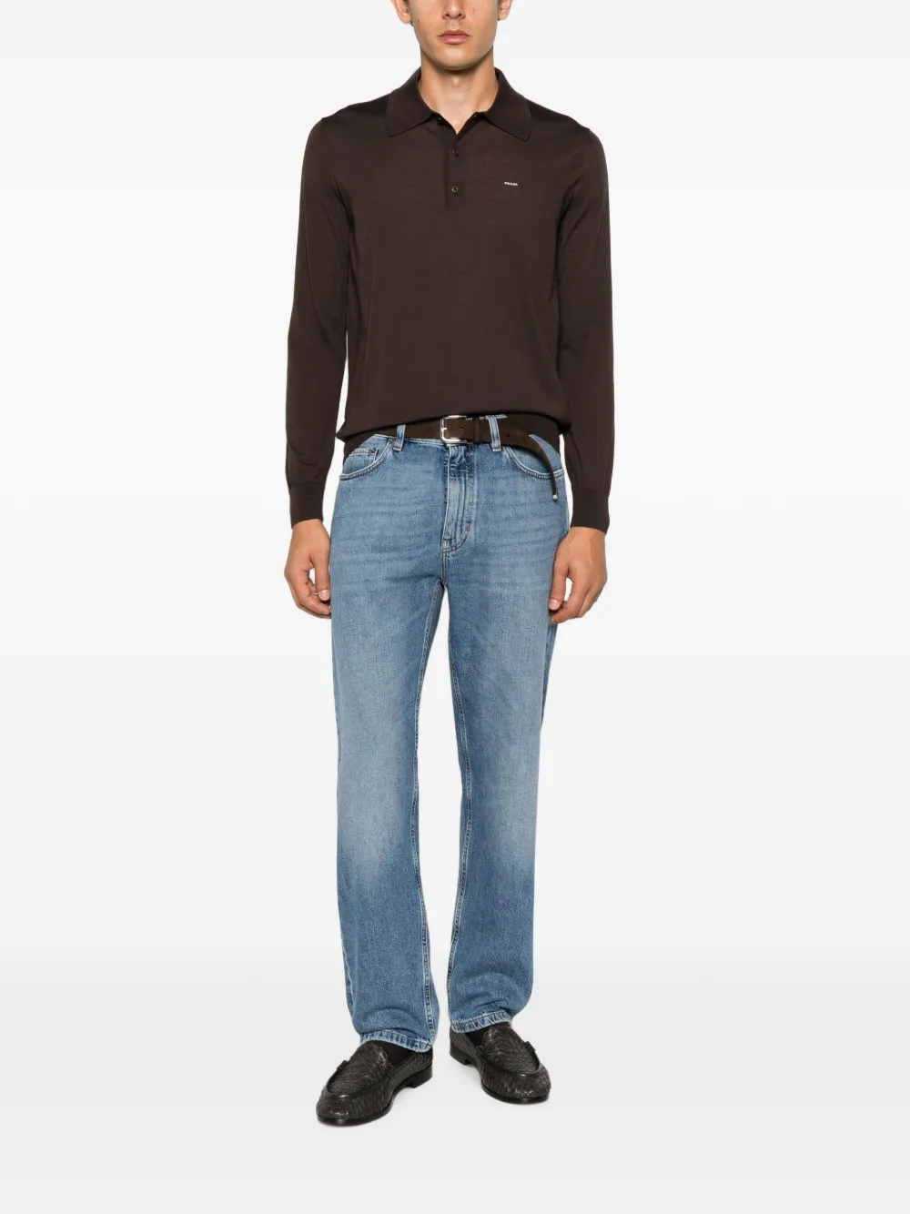 Prada Gebreid poloshirt met geborduurd logo Bruin
