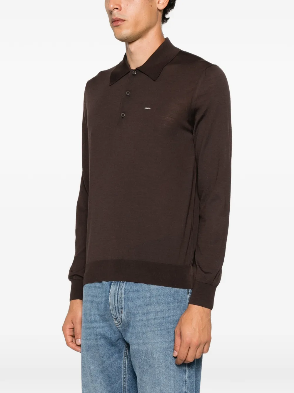 Prada Gebreid poloshirt met geborduurd logo Bruin