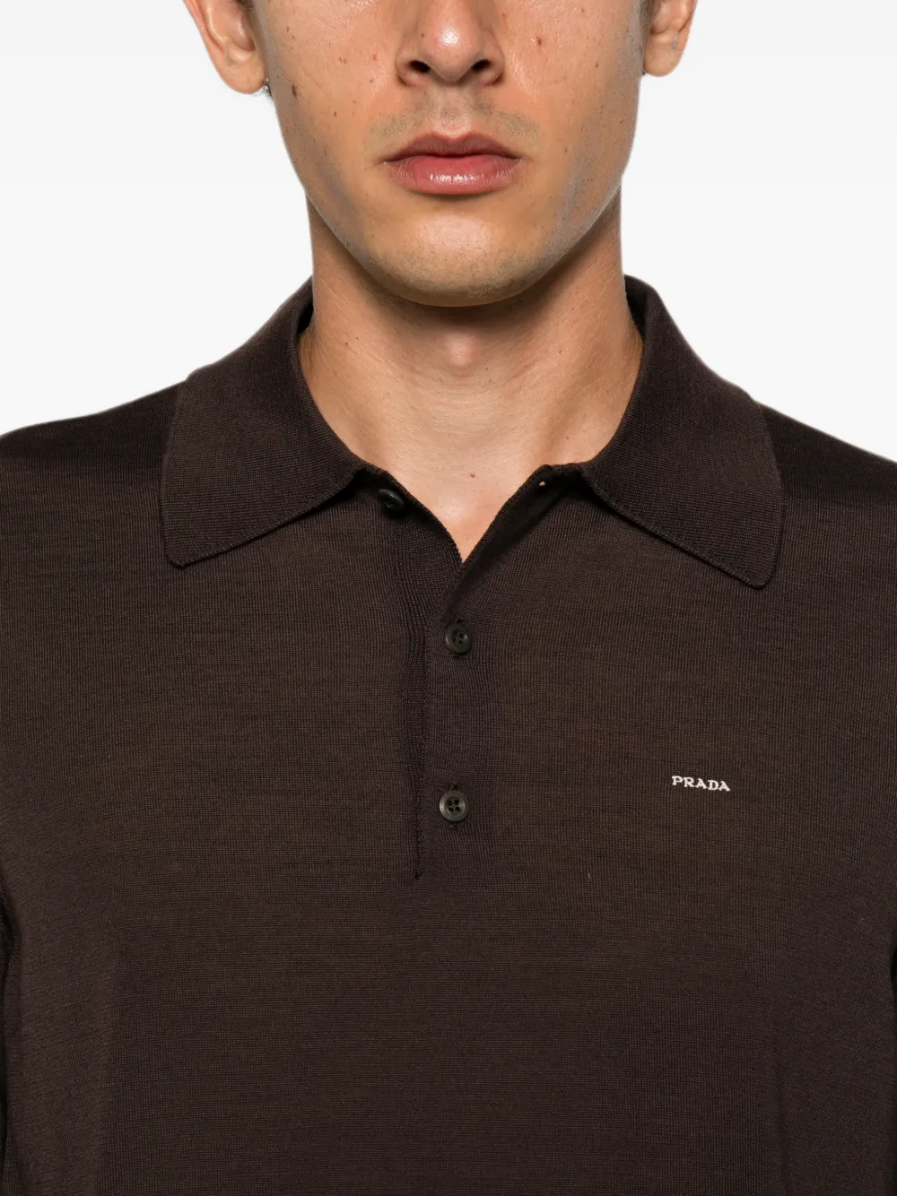 Prada Gebreid poloshirt met geborduurd logo Bruin