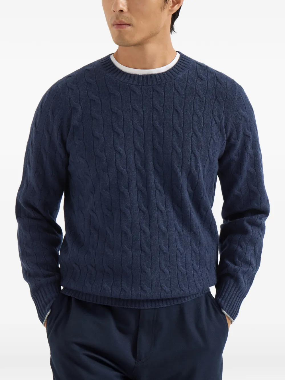Brunello Cucinelli cable-knit cashmere sweater Blauw