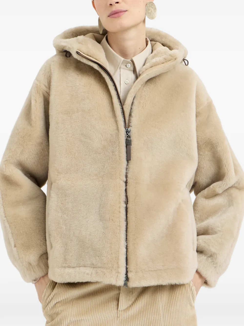 BRUNELLO CUCINELLI 셔링 후드 아우터 자켓