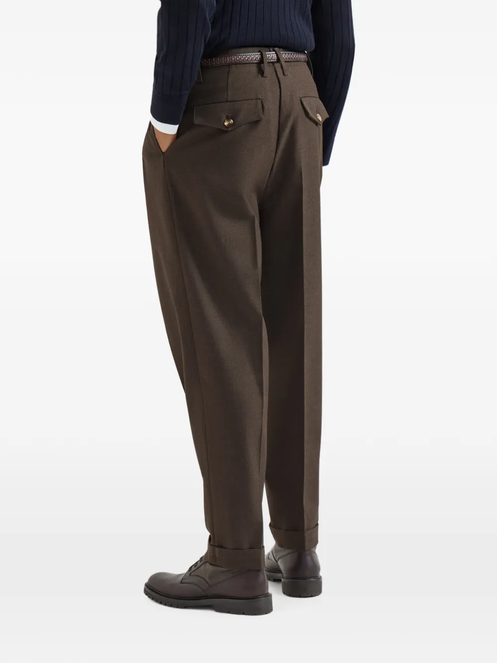 Brunello Cucinelli Broek van scheerwol met dubbele plooi Bruin
