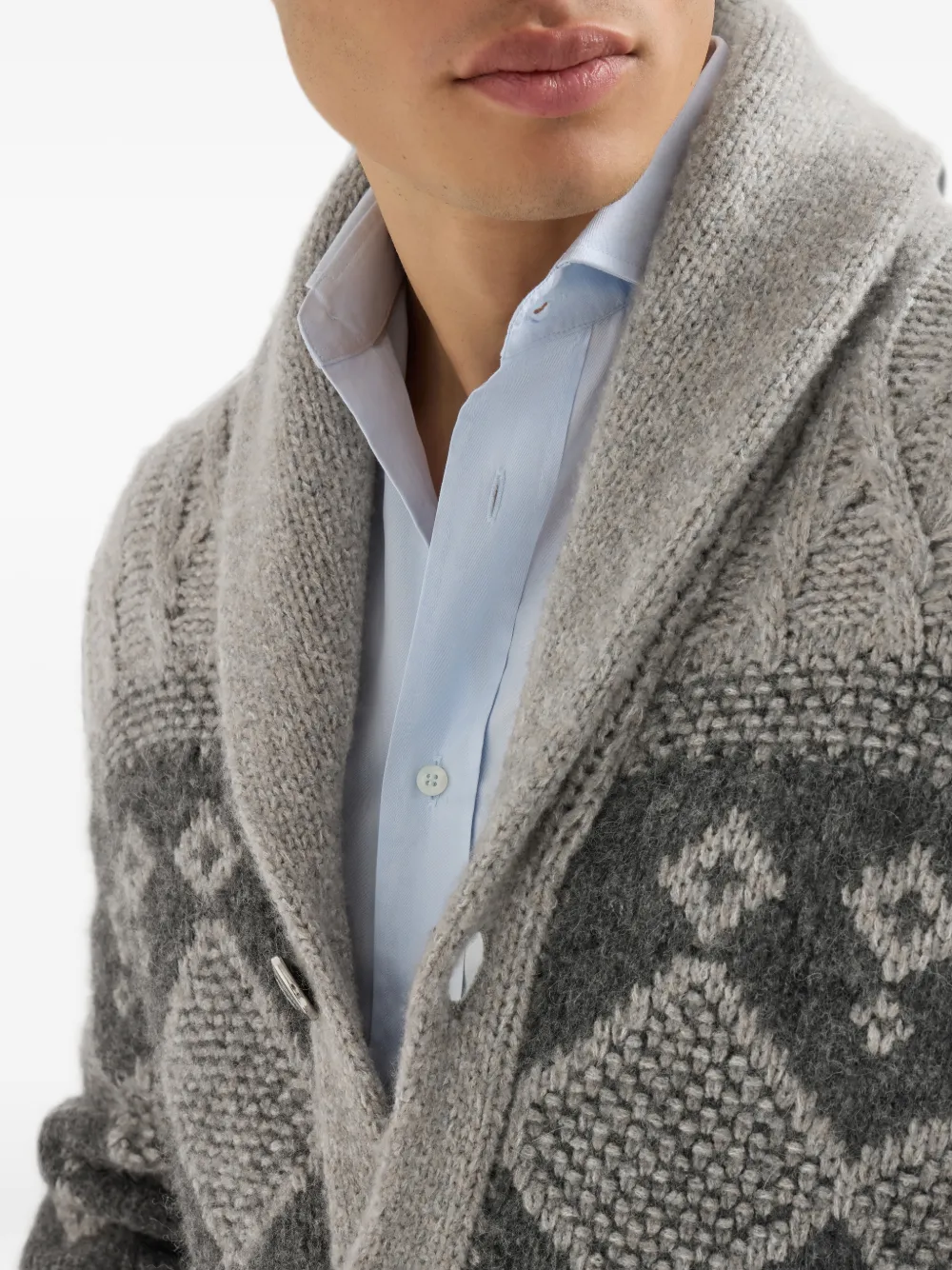 Brunello Cucinelli Kabelgebreid vest van scheerwol zijde en kasjmier met intarsia Grijs