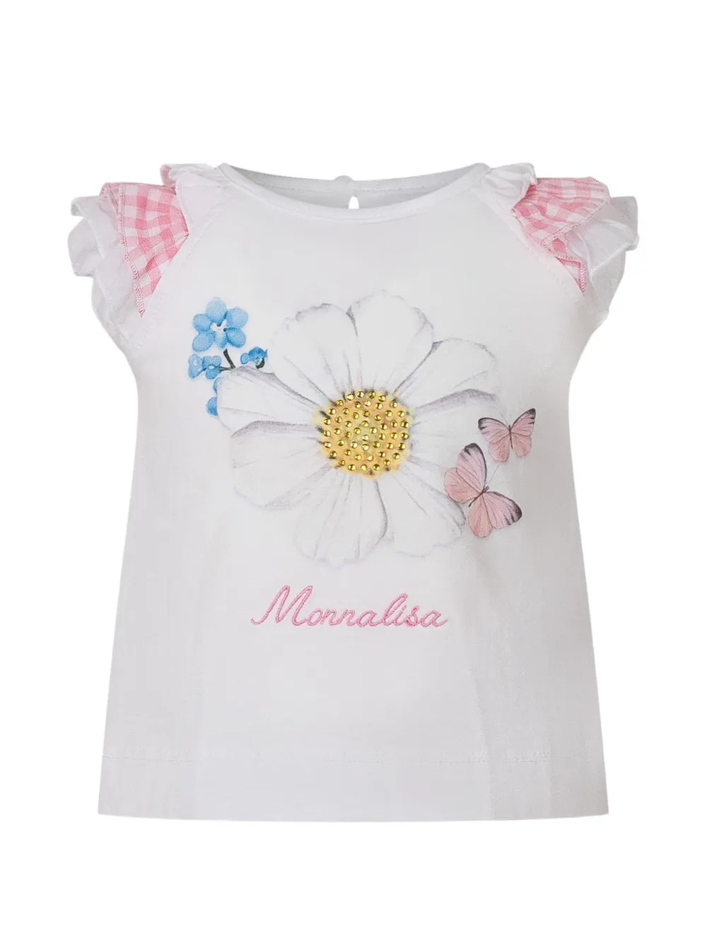 Monnalisa Daisy ruffled floral-print T-shirt - Bianco