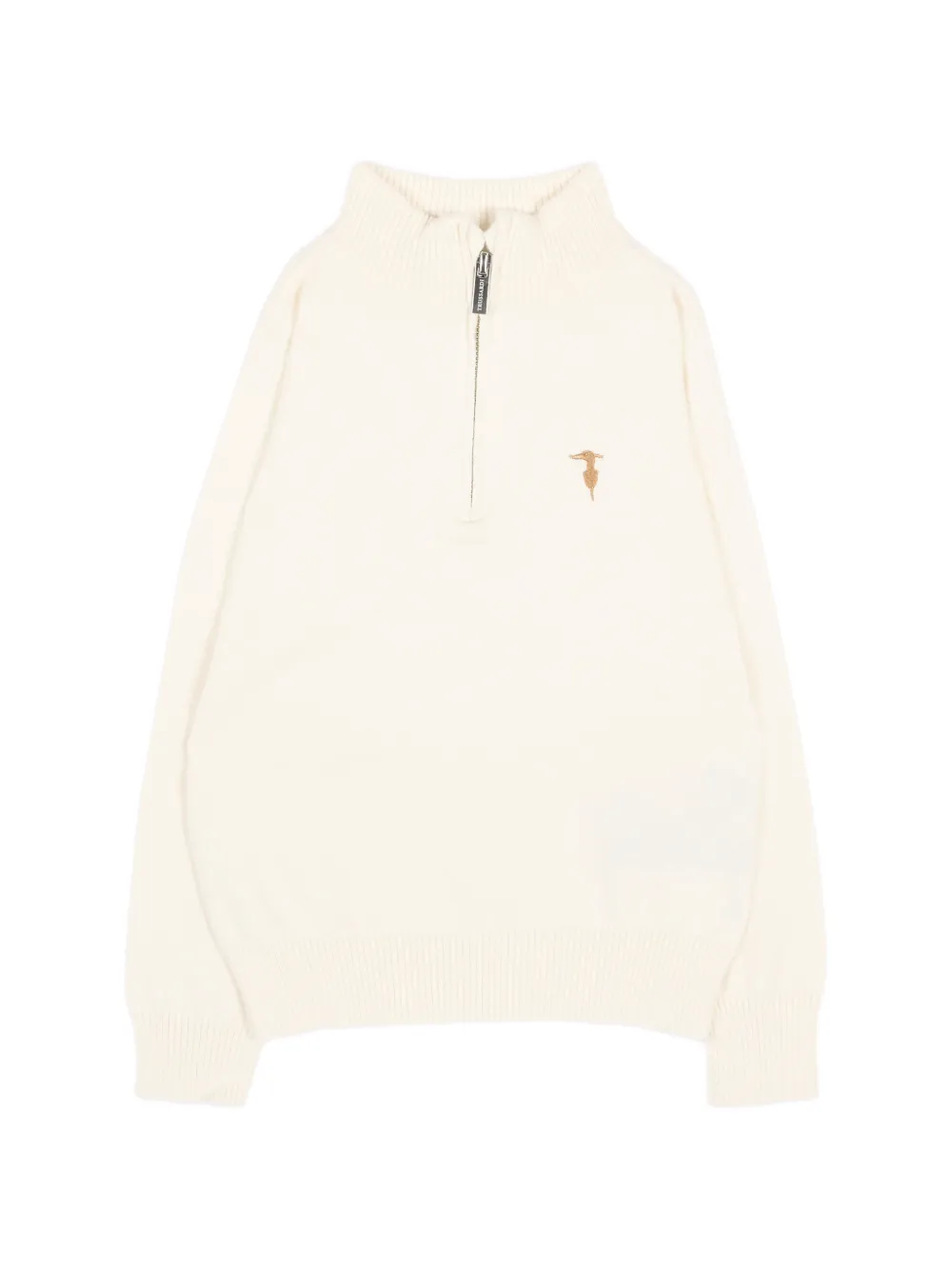 TRUSSARDI JUNIOR quarter-zip embroidered-logo sweater - Bianco