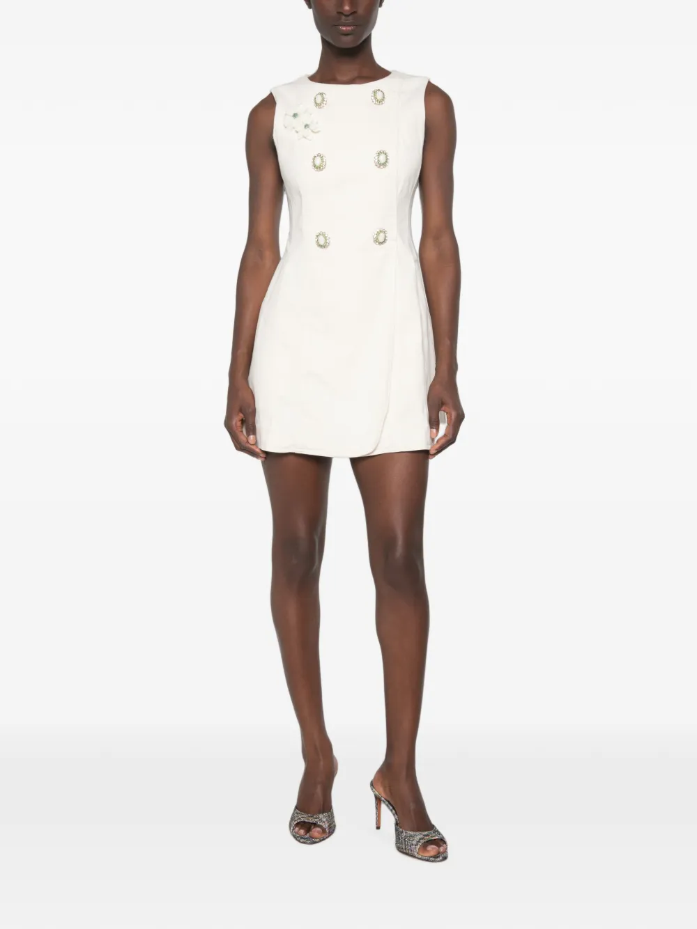 Self-Portrait Denim mini-jurk met dubbele rij knopen Beige