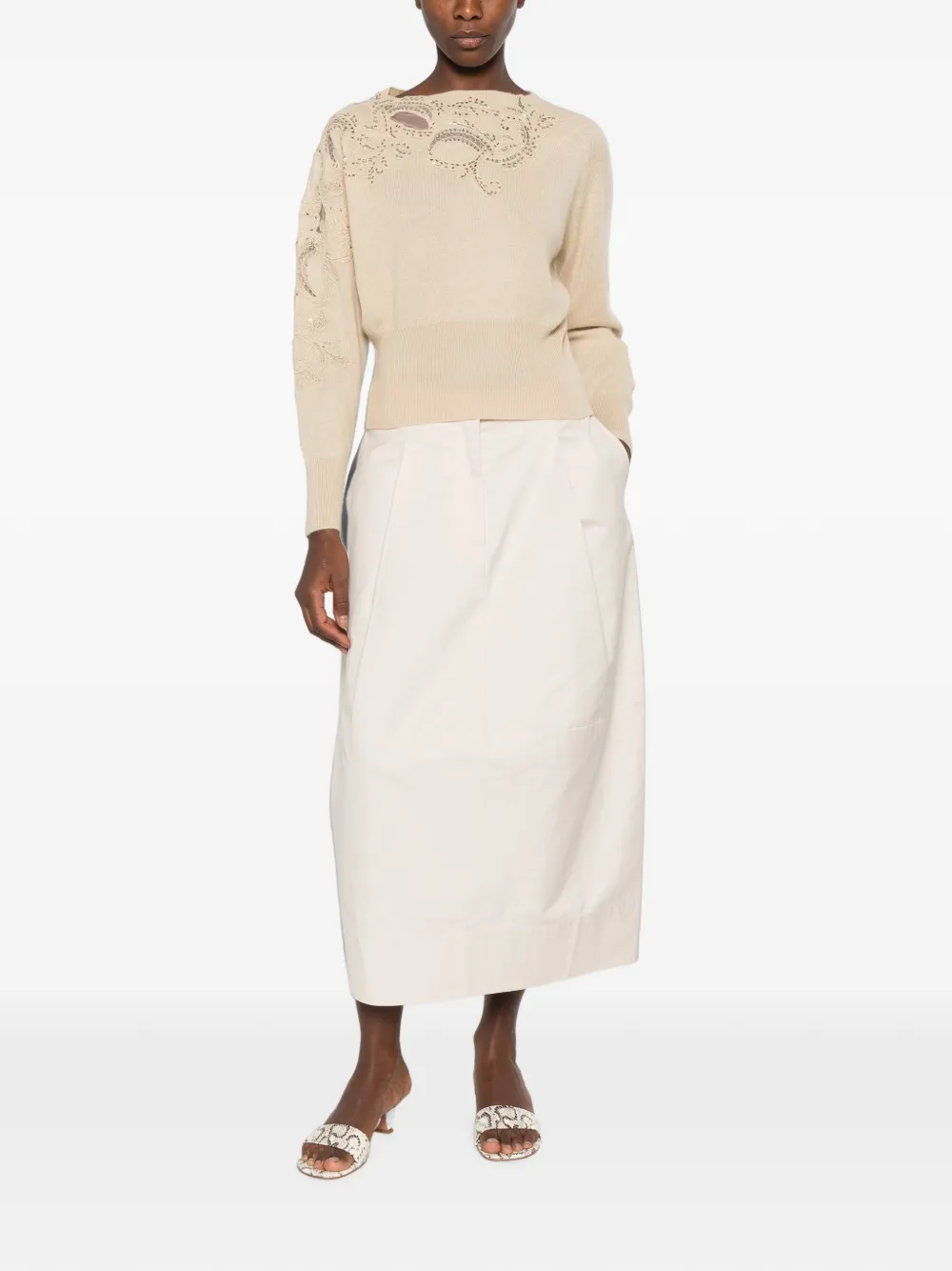Ermanno Scervino Kasjmier trui verfraaid met pailletten en kant Beige