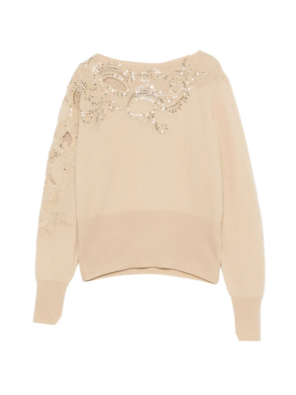 Ermanno Scervino sequin-embellished lace-insert cashmere sweater - Nude