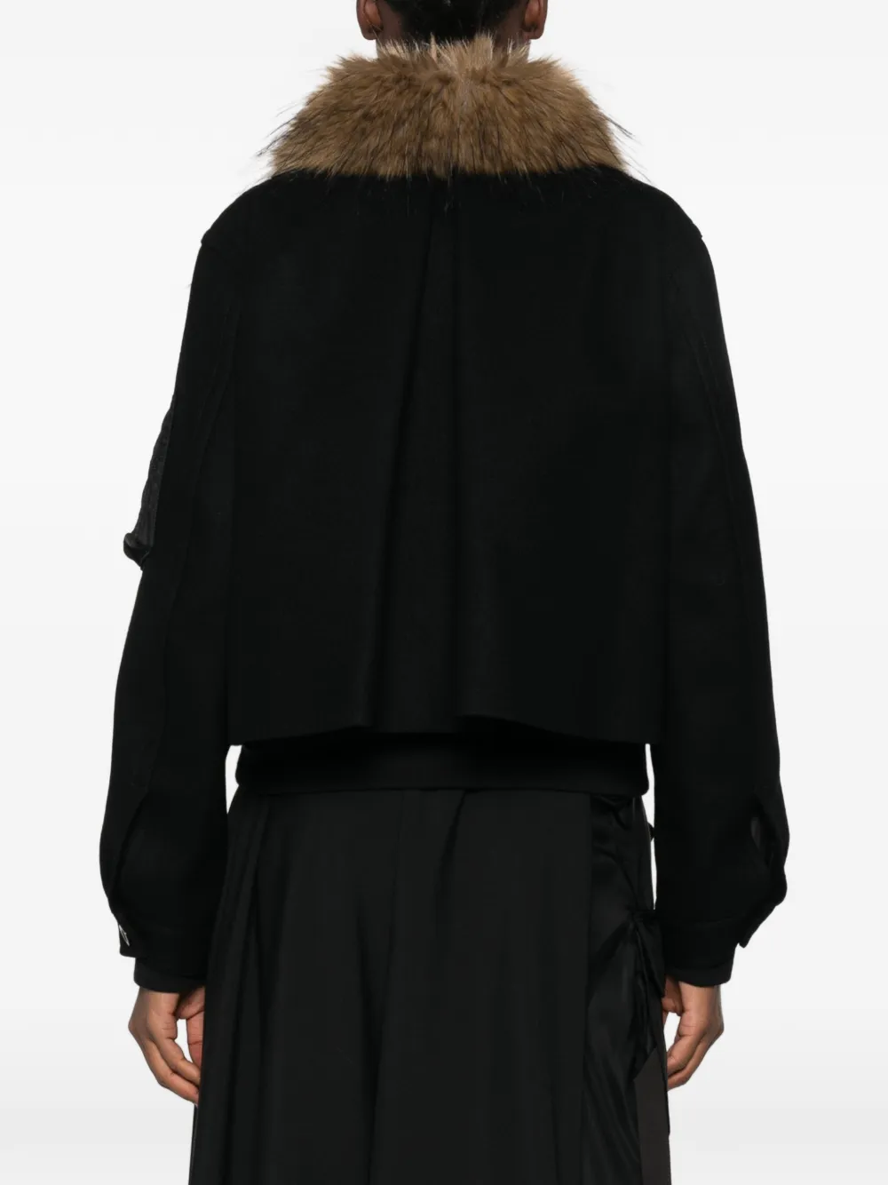 sacai Wollen jack met afwerking van imitatiebont Zwart