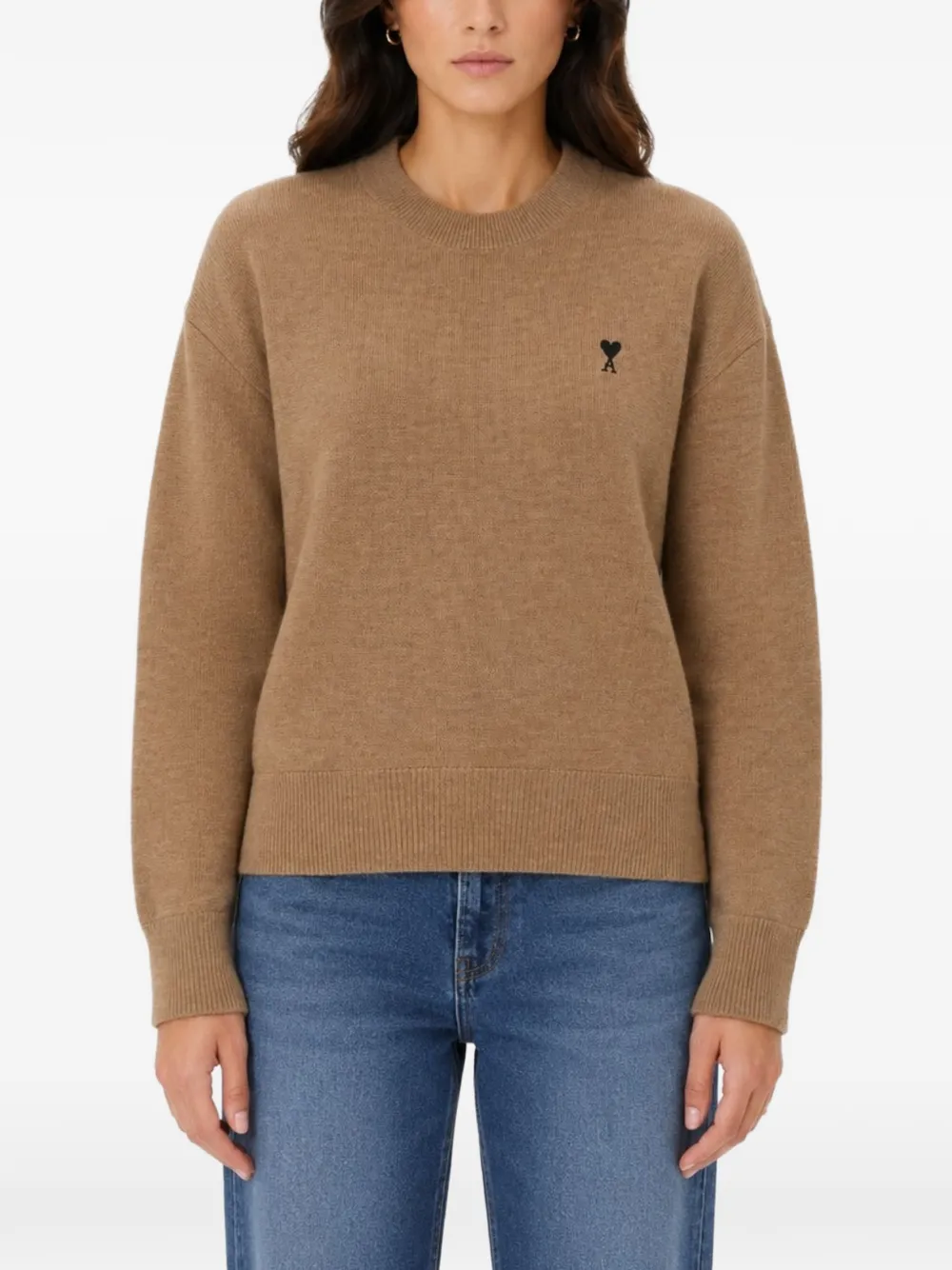 AMI Paris Ami De Coeur Logo-embroidered Jumper in Brown, view 2