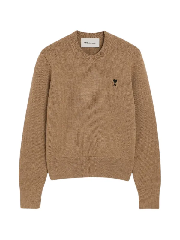 Ami Paris Ami De Coeur Logo-embroidered Jumper in Brown