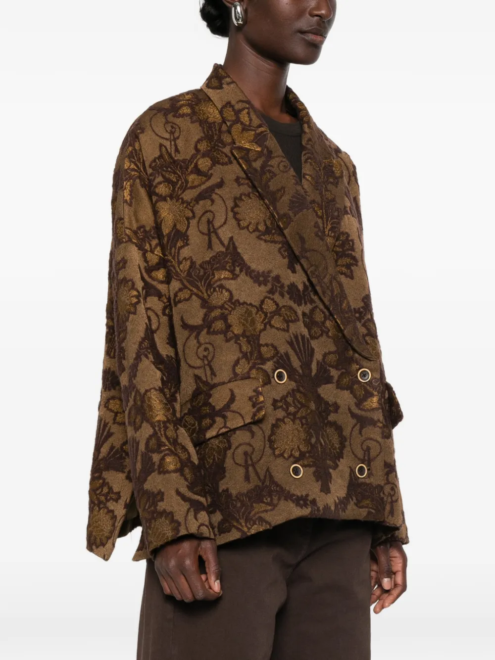 Uma Wang Jack met bloemen-jacquard en dubbele rij knopen Bruin