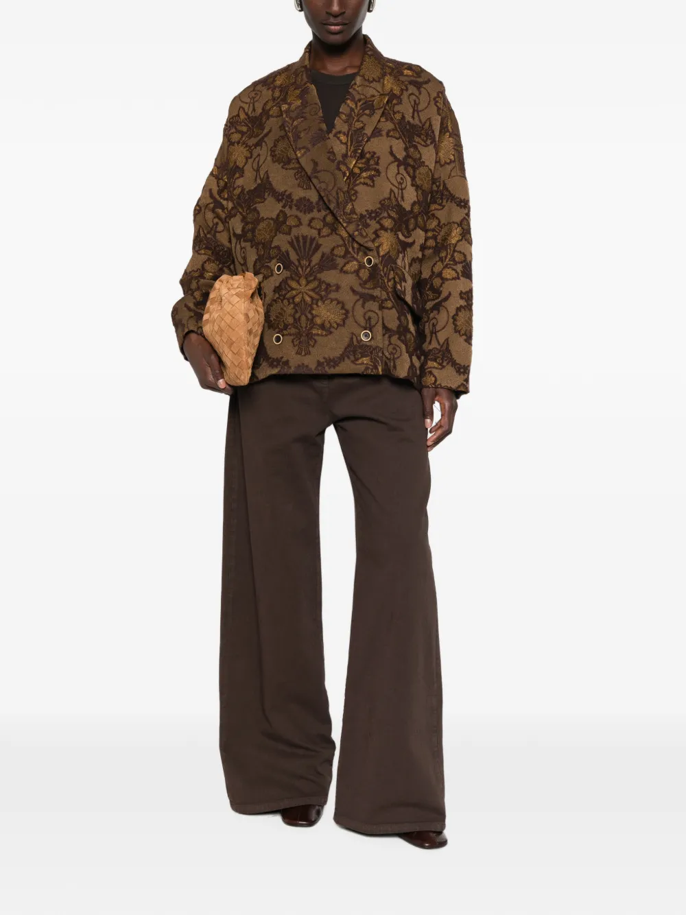 Uma Wang Jack met bloemen-jacquard en dubbele rij knopen Bruin