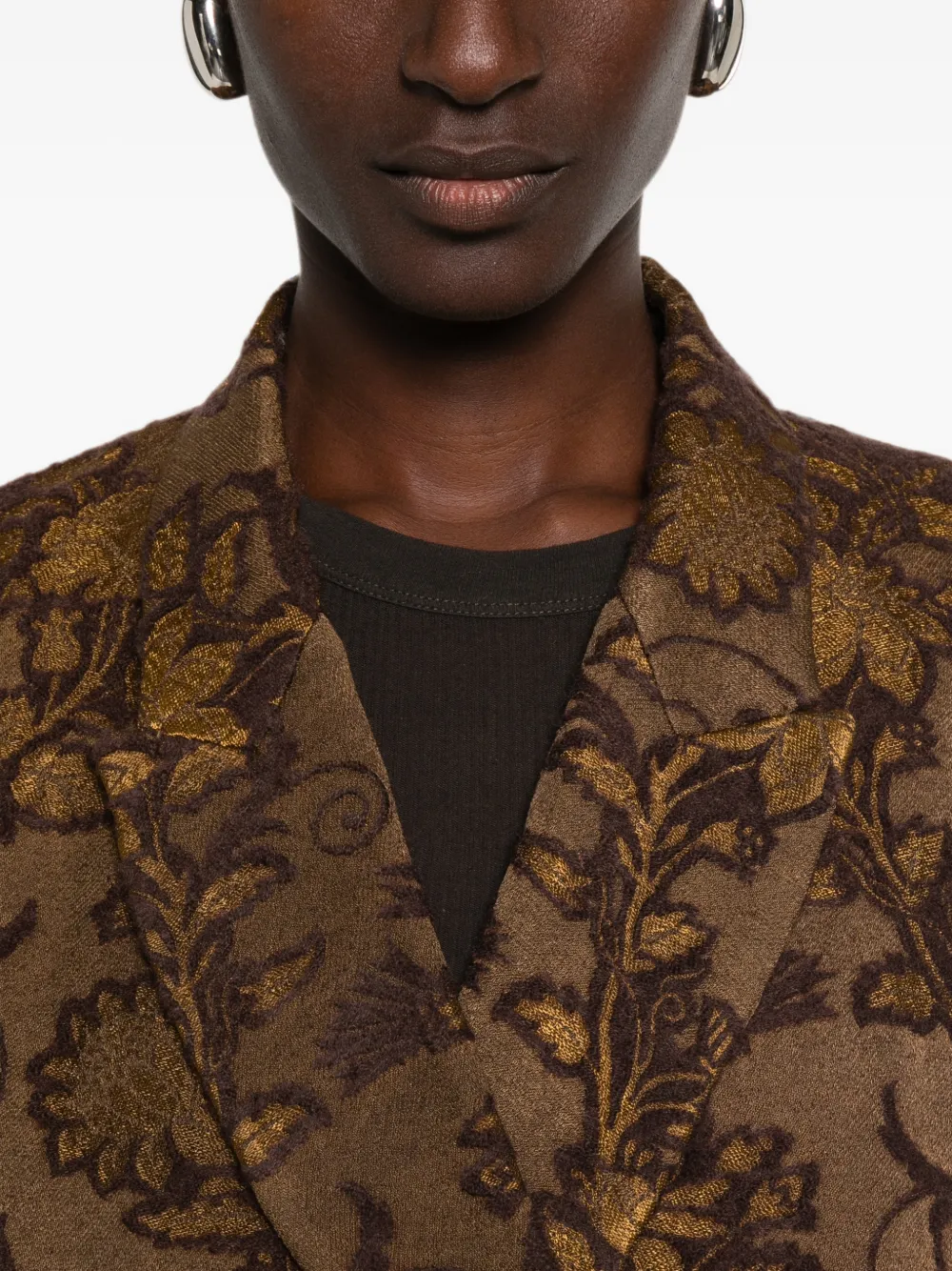 Uma Wang Jack met bloemen-jacquard en dubbele rij knopen Bruin