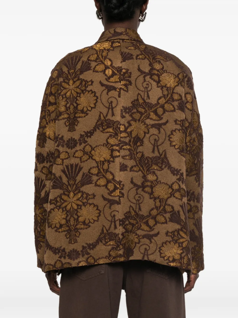 Uma Wang Jack met bloemen-jacquard en dubbele rij knopen Bruin