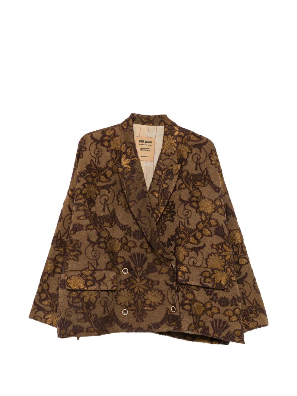Uma Wang floral-jacquard double-breasted jacket - Braun