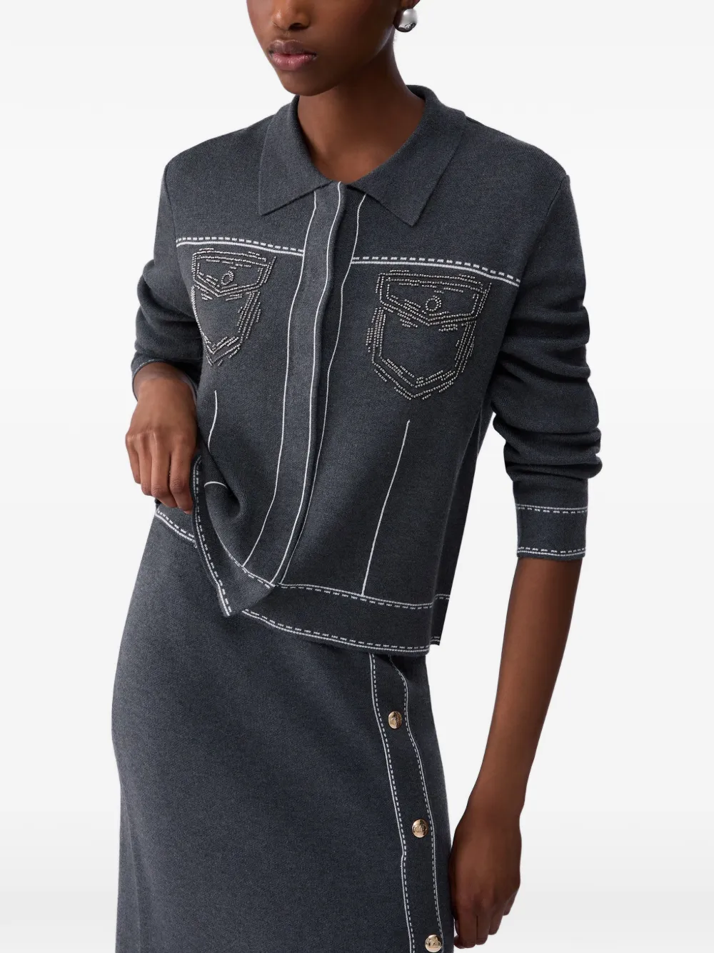 LIU JO knit jacket with beads Grijs