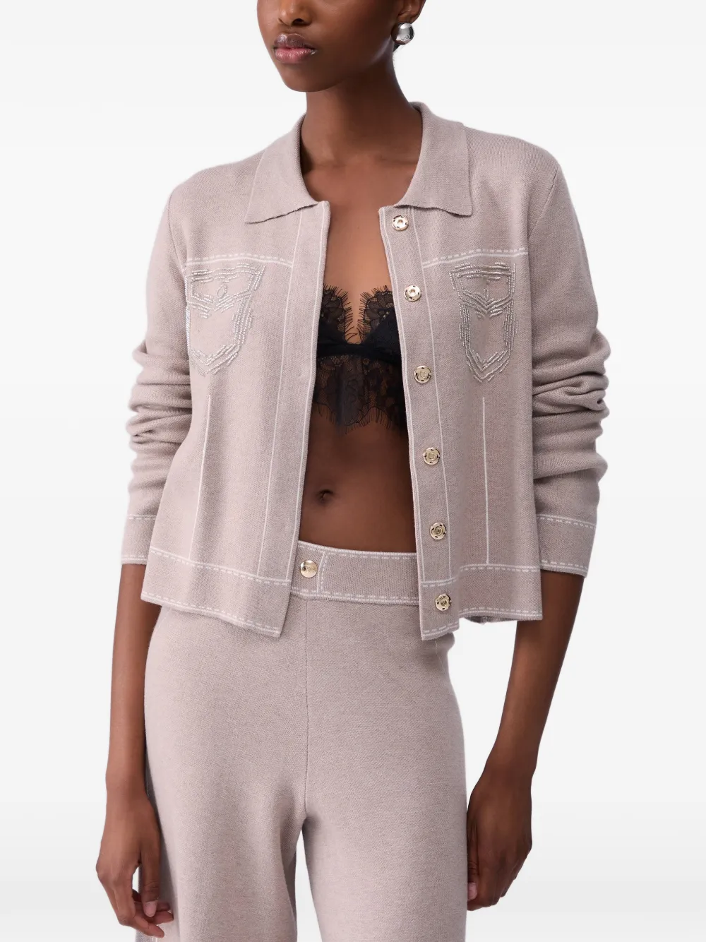 LIU JO knit jacket with beads Beige