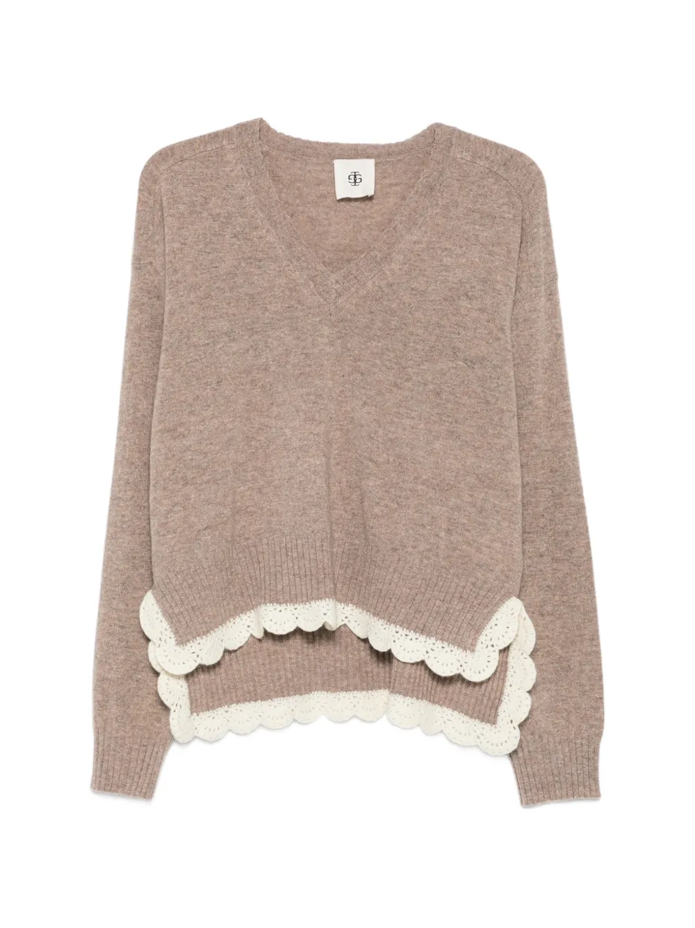 The Garment Como crochet-trim V-neck sweater - Nude
