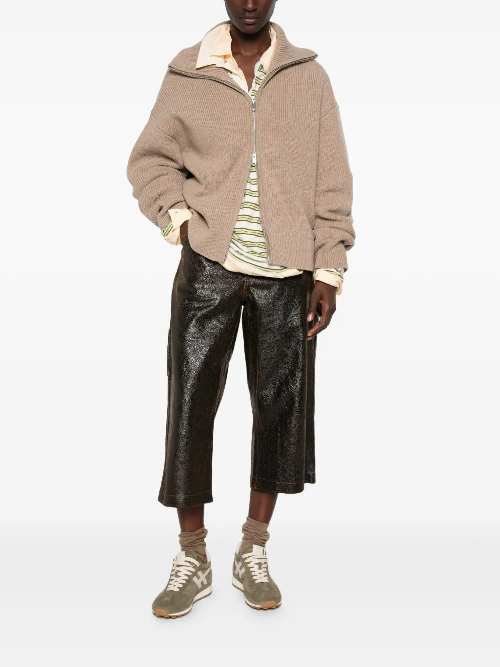 Studio Nicholson ribbed zip-up sweater Beige