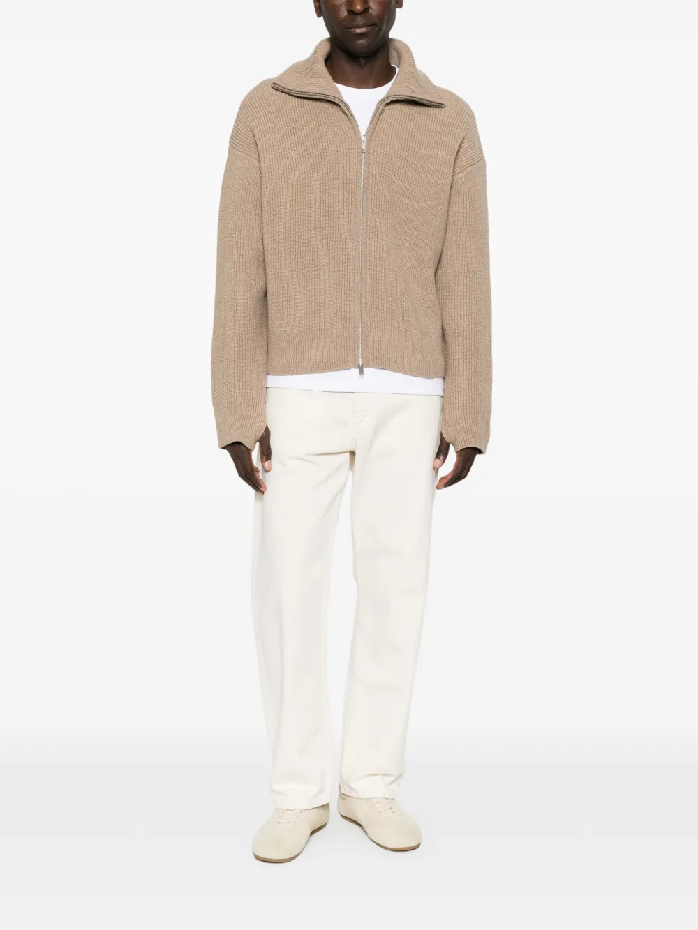 Studio Nicholson ribbed zip-up sweater Beige