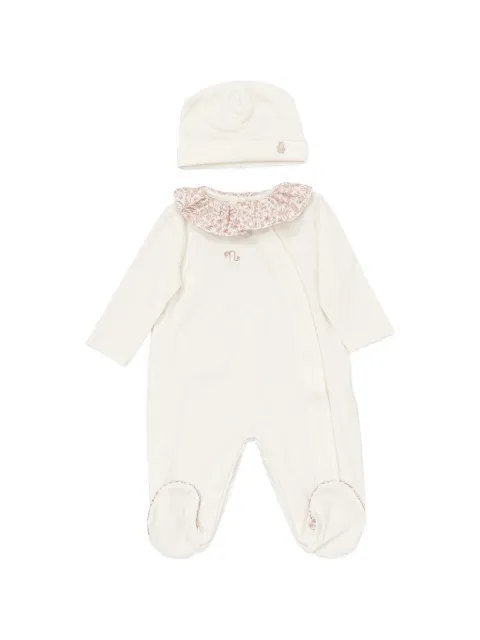 NANAN floral-print ruffled-collar babygrow set