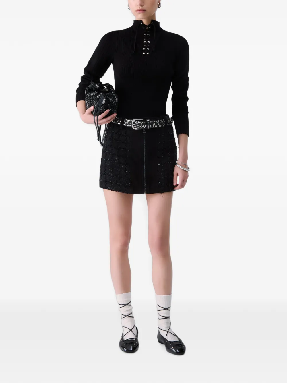 LIU JO Bouclé mini-rok met rits Zwart