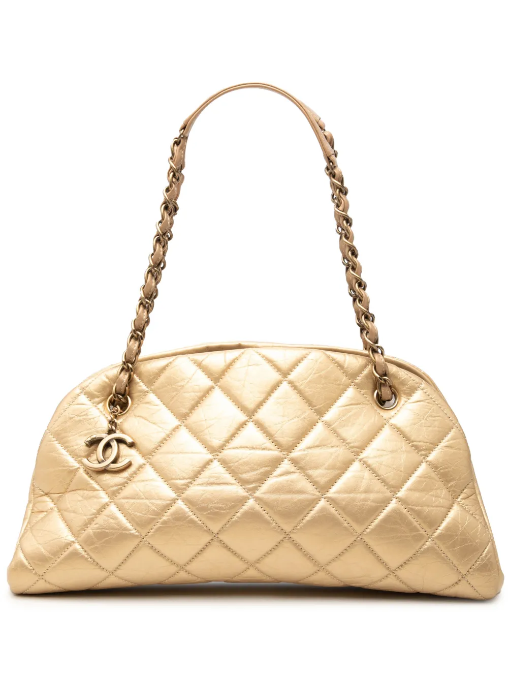 CHANEL Pre-Owned Borsa a spalla Just Mademoiselle Bowling media in pelle di vitello effetto invecchiato 2012 - Oro